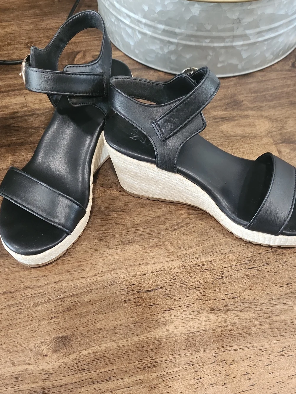 Naturalizer Black Wedge Sandals with Ankle Strap